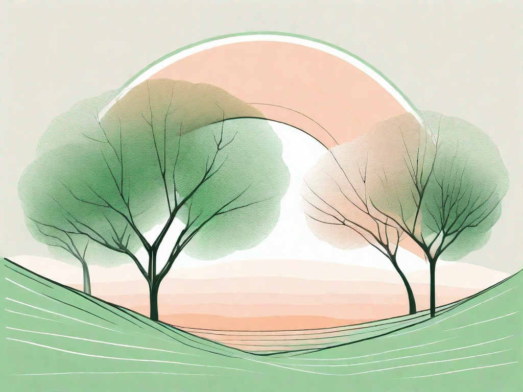 A serene landscape with a single tree in the center