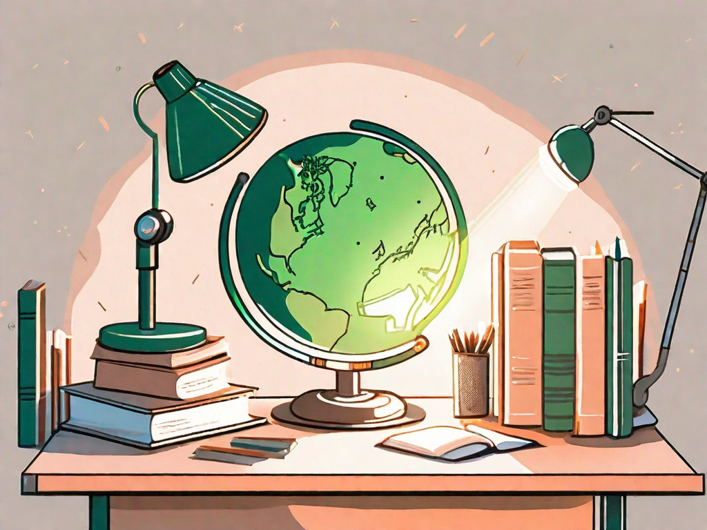 A school desk with a focused beam of light shining on it