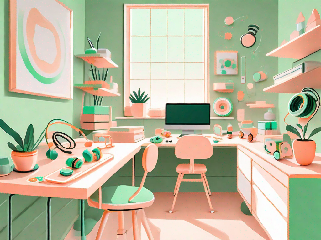 A tranquil classroom setting with small desks