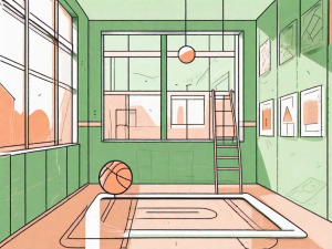 A playground with various elements like swings