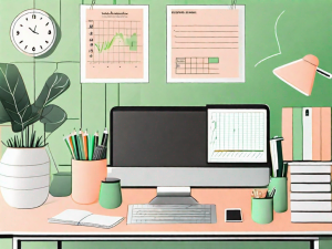 A serene and organized study area with visual aids like timers and color-coded folders