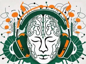 A pair of headphones on top of a brain