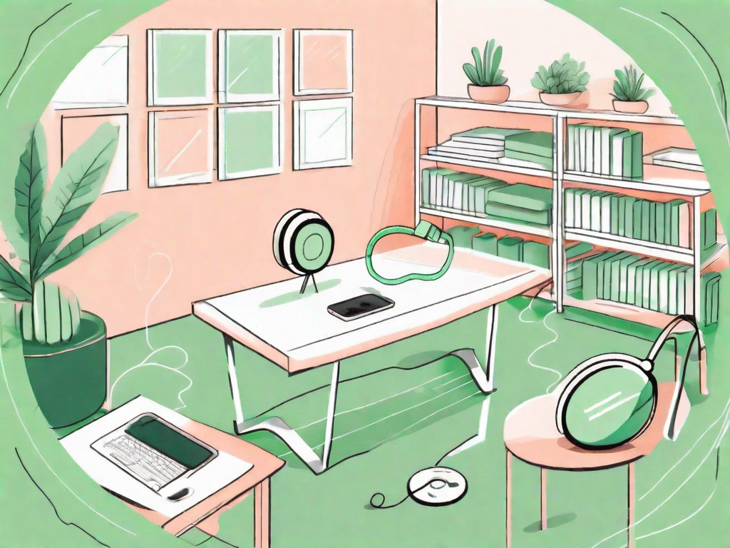 A serene classroom setting with elements like a fidget spinner