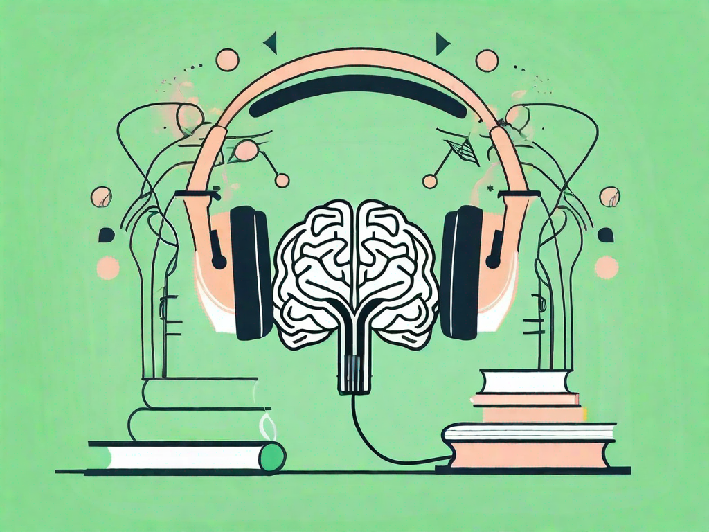 A pair of headphones next to a brain