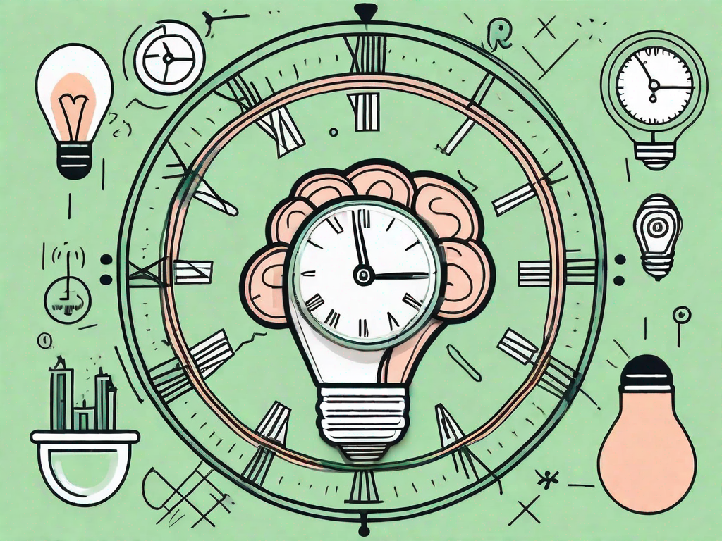 A brain with various symbols around it such as a magnifying glass