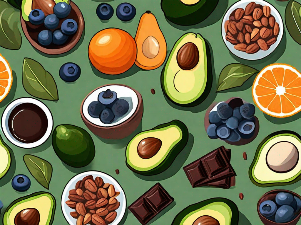 Various healthy foods like blueberries