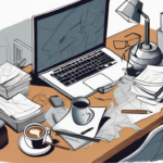 A cluttered and disorganized desk
