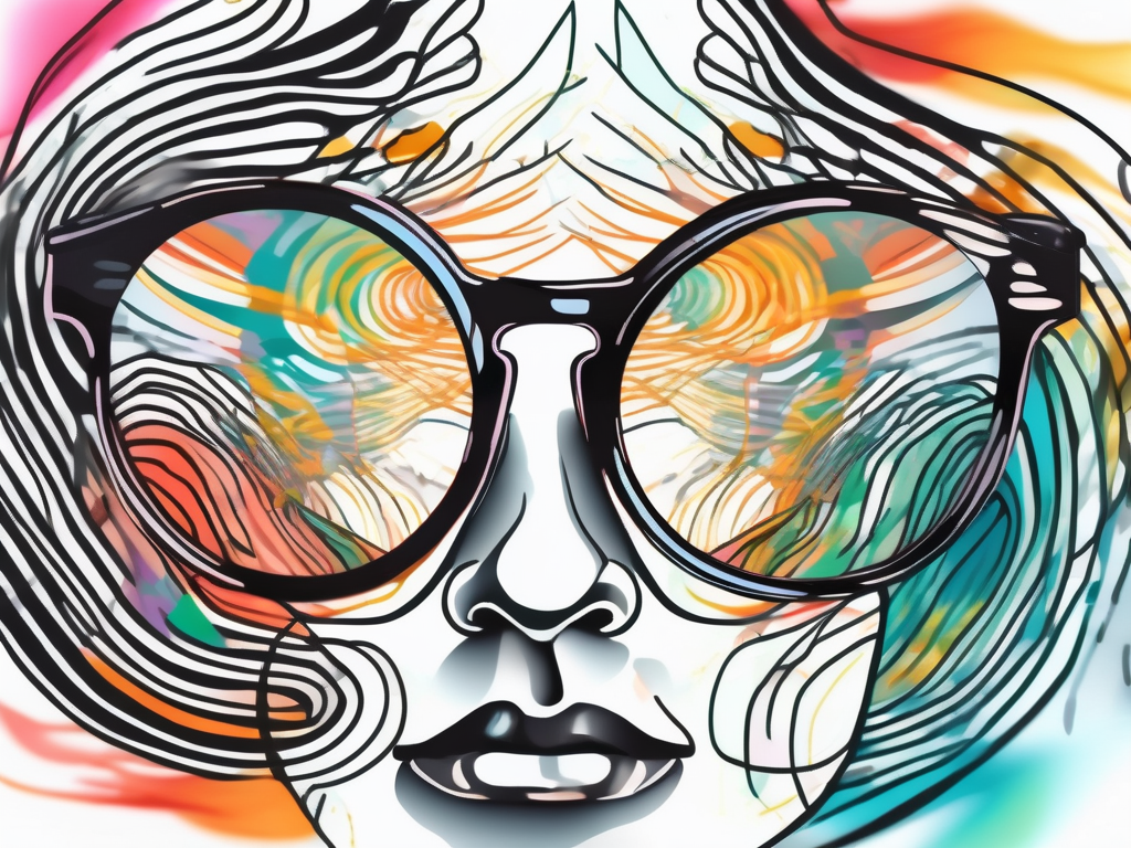 A pair of glasses with blurred images in the lenses