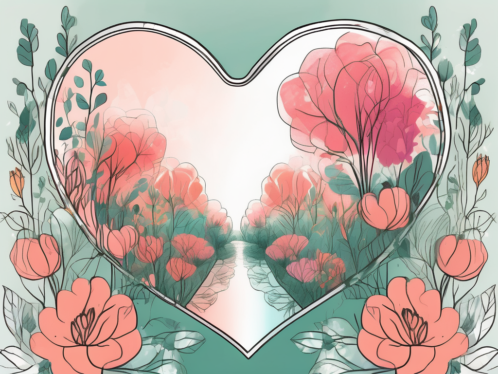 A heart-shaped mirror reflecting a vibrant