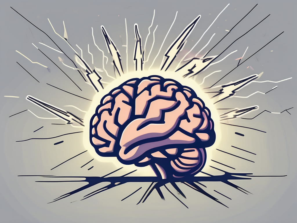 A brain with lightning bolts symbolizing a migraine