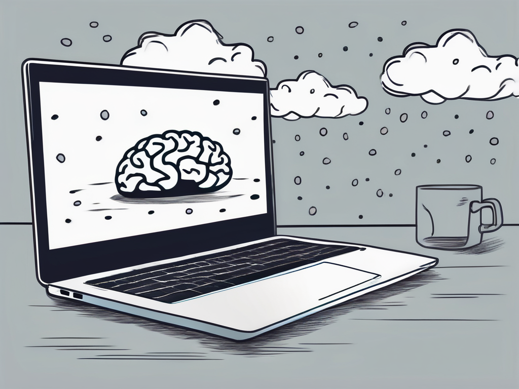 An empty plate next to a laptop with a blank screen