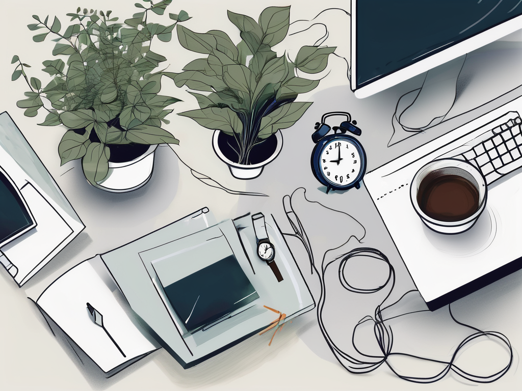 An empty plate next to a computer on a cluttered desk