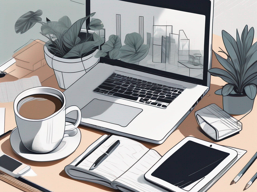 A cluttered desk with various distractions like a smartphone